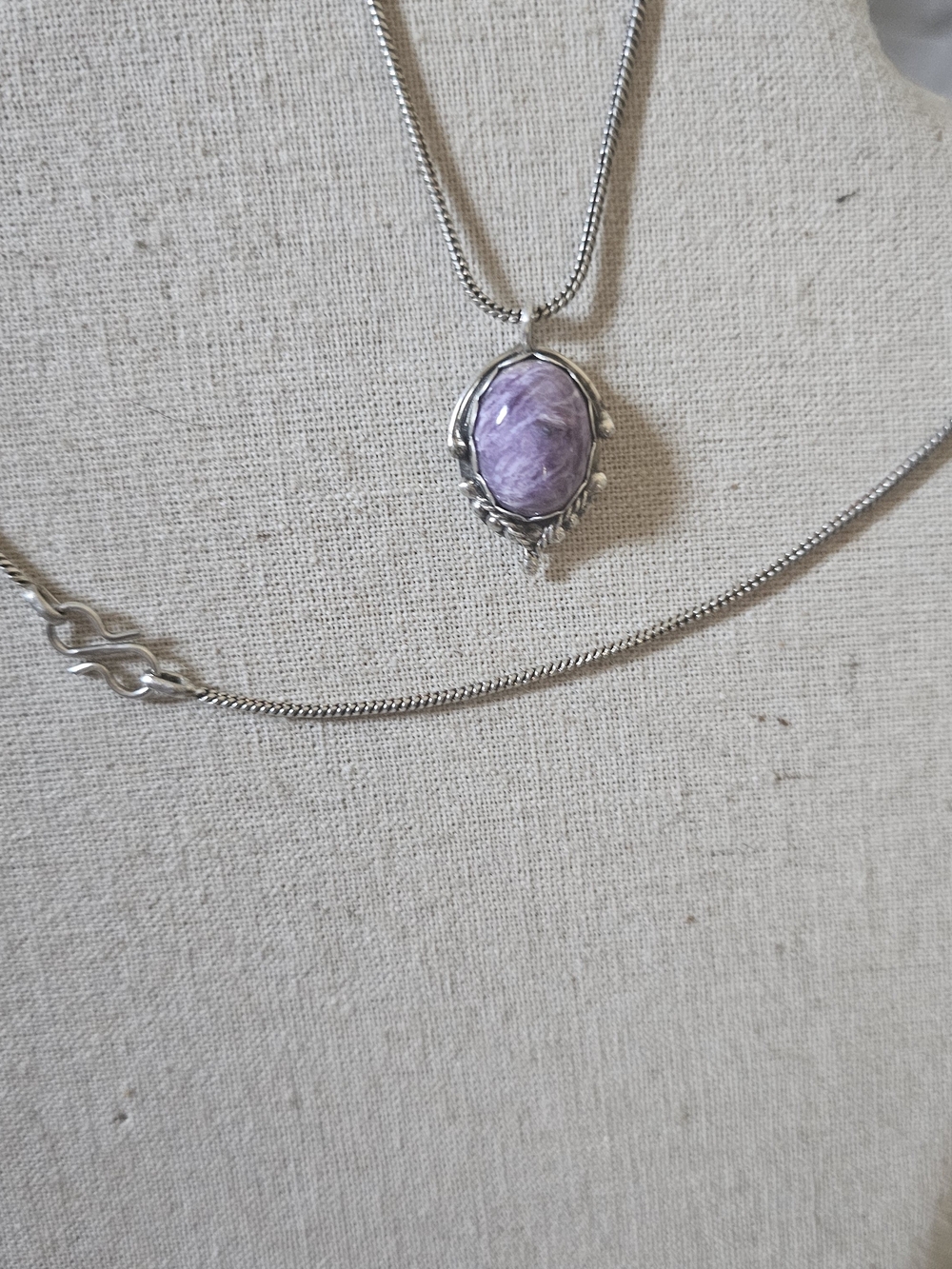 Handcrafted .925 Silver Necklace with Purple Charoite Stone Pendant(R)